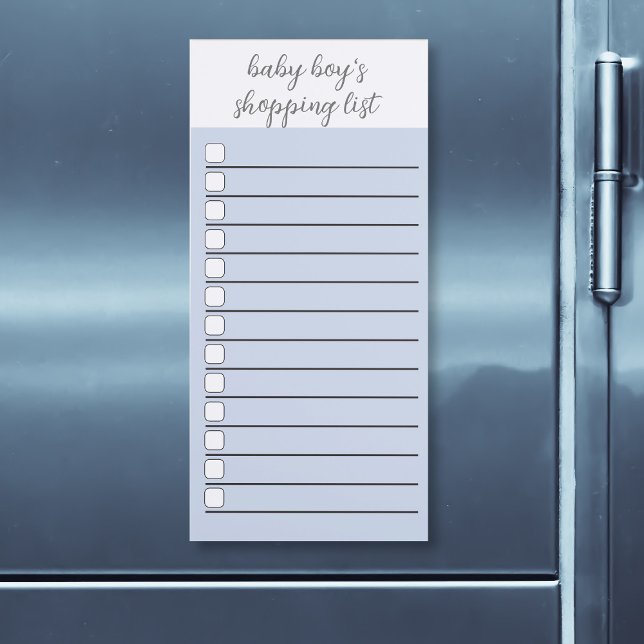 Shopping List Blue Baby Boy Checklist Magnetic Notepad (A white and blue shopping list/checkbox reminders magnetic notepad with space for your name)