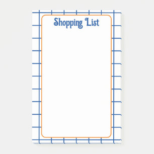 Shopping List Blue Orange Square Grid Boho Pattern Post-it Notes