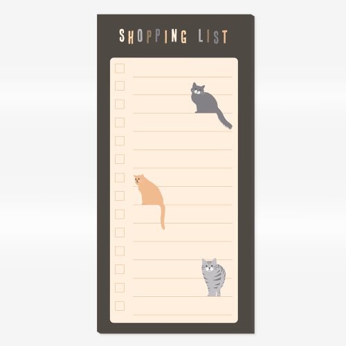 Shopping List Cute Cats Dark Gray Magnetic Notepad