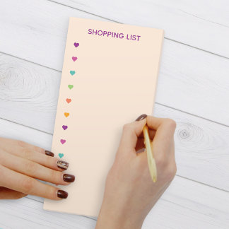 Shopping List Cute Colorful Hearts Magnetic Notepad