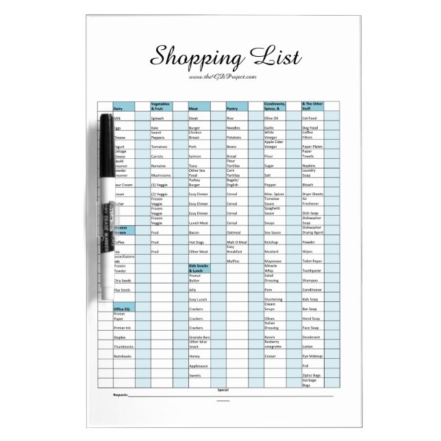 Shopping List Dry Erase Board (Front)