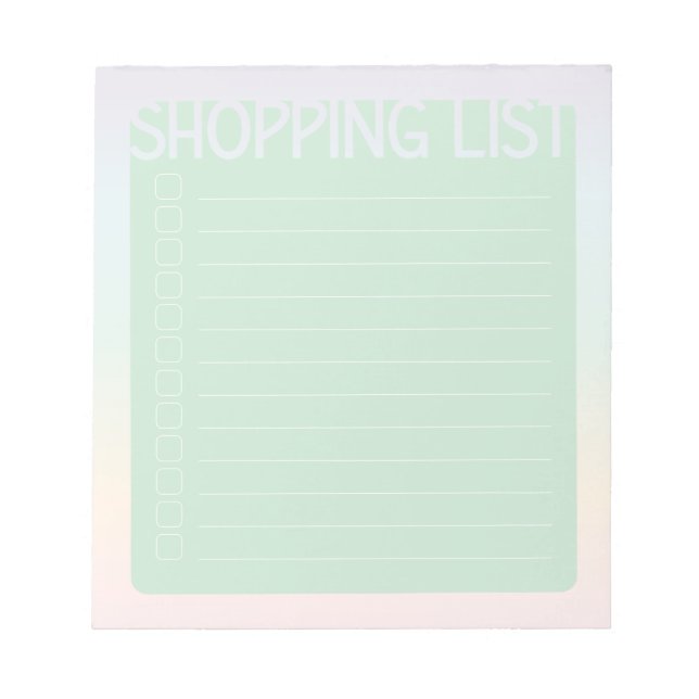 Shopping List (Green Pastel Rainbow) Notepad (Front)