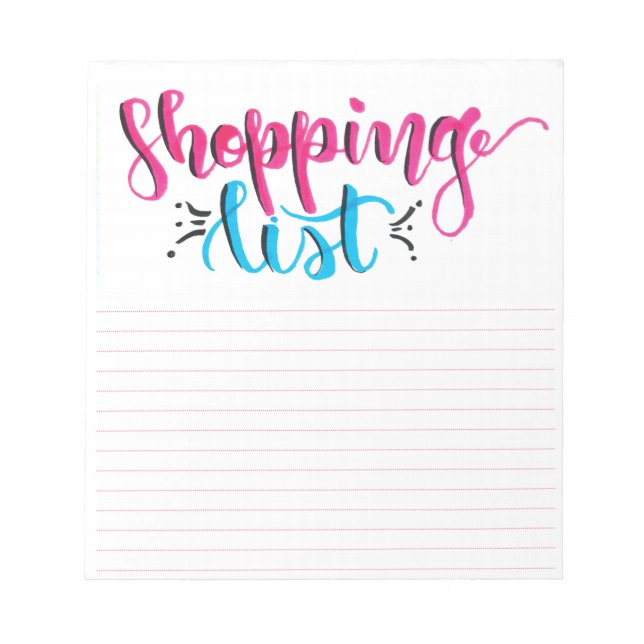 Shopping List Notepad - Hand Drawn Brush Lettering (Front)