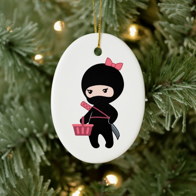 Shopping Ninja Girl Ceramic Ornament (Tree)