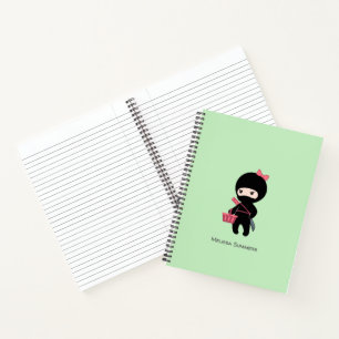 Shopping Ninja Girl Custom Name on Green Notebook