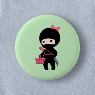 Shopping Ninja Girl on Green Button
