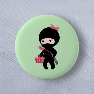 Shopping Ninja Girl on Green Button