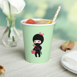 Shopping Ninja Girl on Green Paper Cups