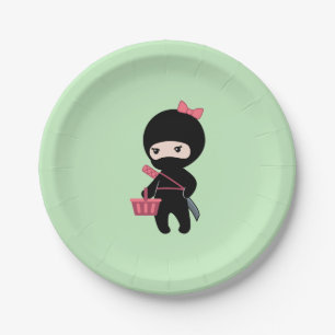 Shopping Ninja Girl on Green Paper Plates