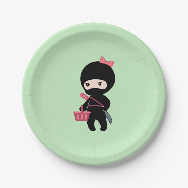 Shopping Ninja Girl on Green Paper Plates (Front)