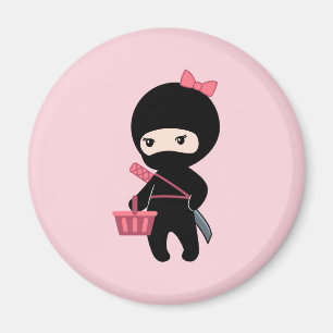 Shopping Ninja Girl on Pink Magnet