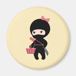 Shopping Ninja Girl on Yellow Magnet