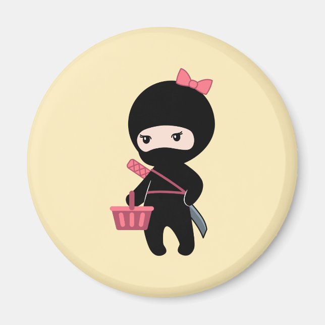 Shopping Ninja Girl on Yellow Magnet (Front)