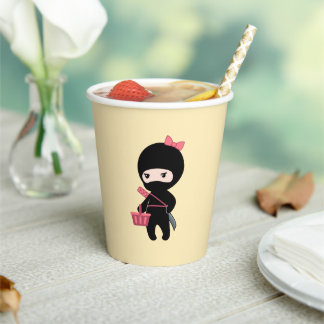Shopping Ninja Girl on Yellow Paper Cups