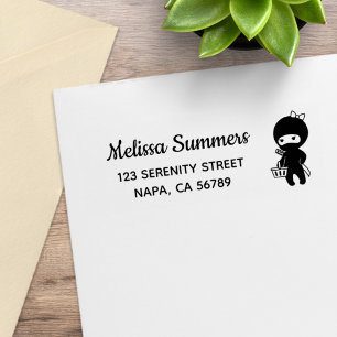 Shopping Ninja Girl Return Address Rubber Stamp