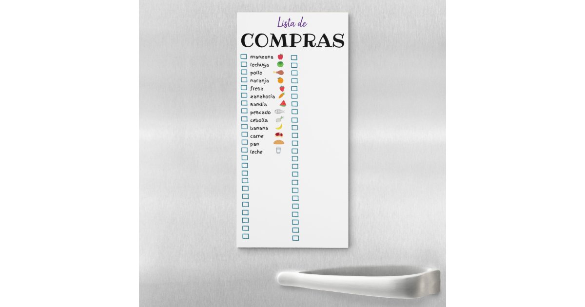 Shopping Notepad in Spanish (for Refrigerator) Zazzle
