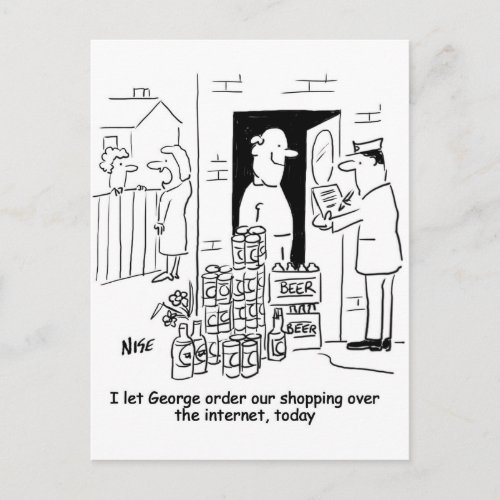 Shopping on the internet Man buys just beer Postcard