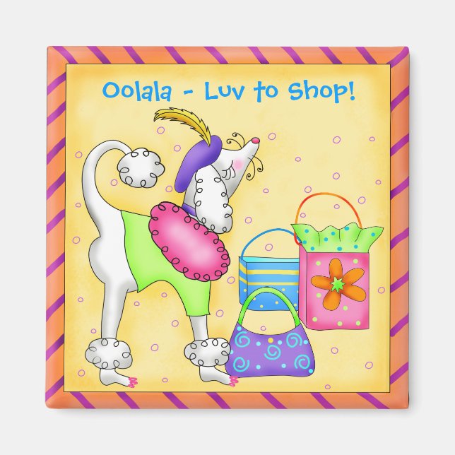 Shopping Poodle Whimsy Dog Art Yellow Magnet (Front)