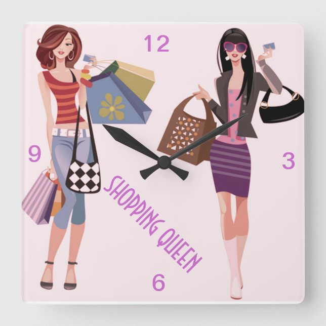 SHOPPING QUEEN COLLECTION SQUARE WALL CLOCK (Front)