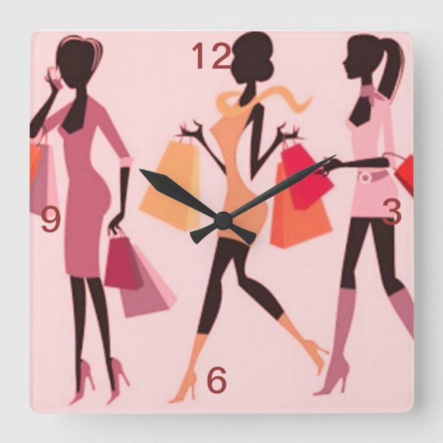 SHOPPING QUEEN COLLECTION SQUARE WALL CLOCK (Front)