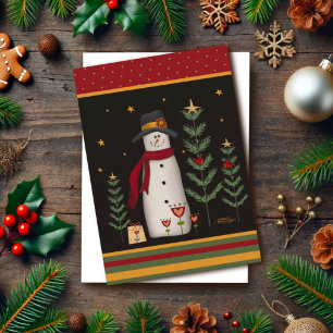 Shopping Snowman Cardinals Christmas Card