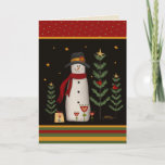 Shopping Snowman Cardinals Christmas Card<br><div class="desc">Cute Folk Shopping Snowman card! Wish your friends a Happy Holiday Season with this pretty Christmas card! It’s perfect for spreading the holiday cheer to your loved ones. This festive card captures the essence of the season with its vibrant colors and one-of-a-kind hand drawn Inspirivity art, including some red birds....</div>