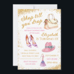 Shopping Spree Birthday Invitation<br><div class="desc">Step into style with our Customizable Shopping Spree Birthday Invitation Template - Shop till you drop. This elegant and chic template is perfect for your fashion-themed birthday celebration. With glamorous gold and pink hues and watercolor fashion elements featuring hat, handbag, shoes, and earrings, your invitation will impress your guests. Get...</div>