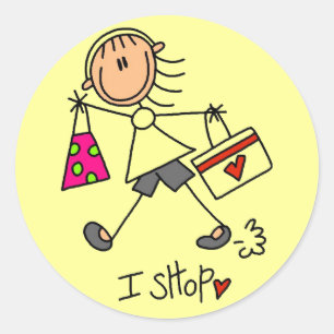 Shopping Stick Figure Classic Round Sticker