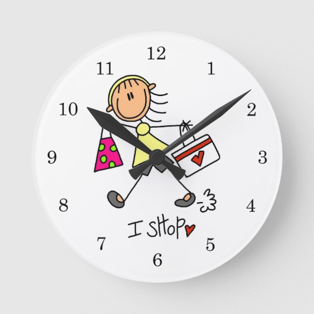 Shopping Stick Figure Round Clock (Front)