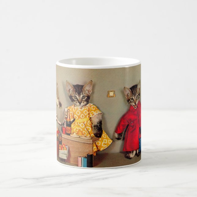 shopping tabby kitten and cashier tabby kitten coffee mug (Center)