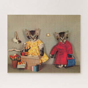 shopping tabby kitten and cashier tabby kitten jigsaw puzzle