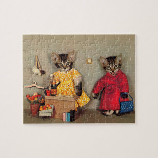shopping tabby kitten and cashier tabby kitten jigsaw puzzle