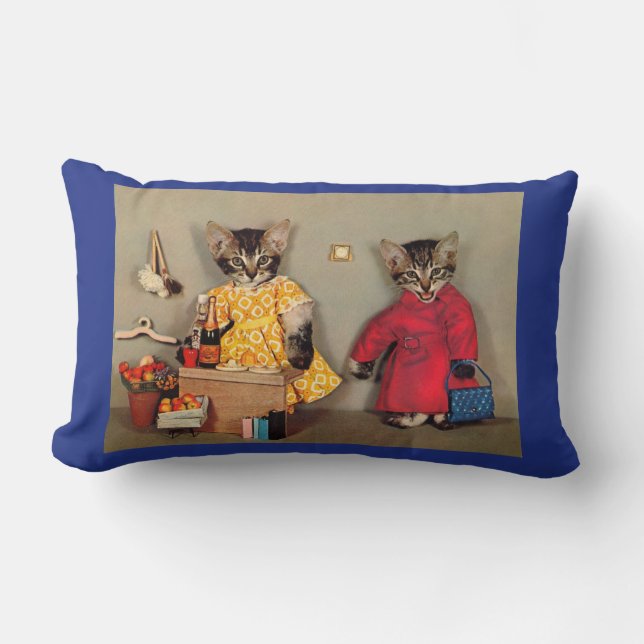 shopping tabby kitten and cashier tabby kitten lumbar pillow (Front)