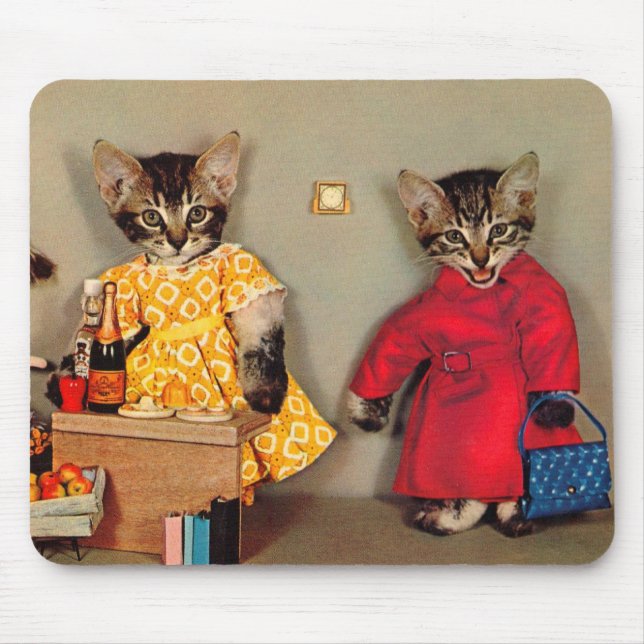 shopping tabby kitten and cashier tabby kitten mouse pad (Front)