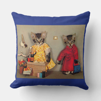 shopping tabby kitten and cashier tabby kitten throw pillow