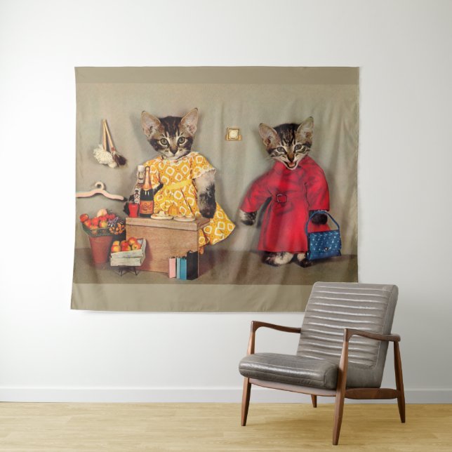 shopping tabby kitten and shopkeeper tabby kitten tapestry (In Situ (Horizontal))