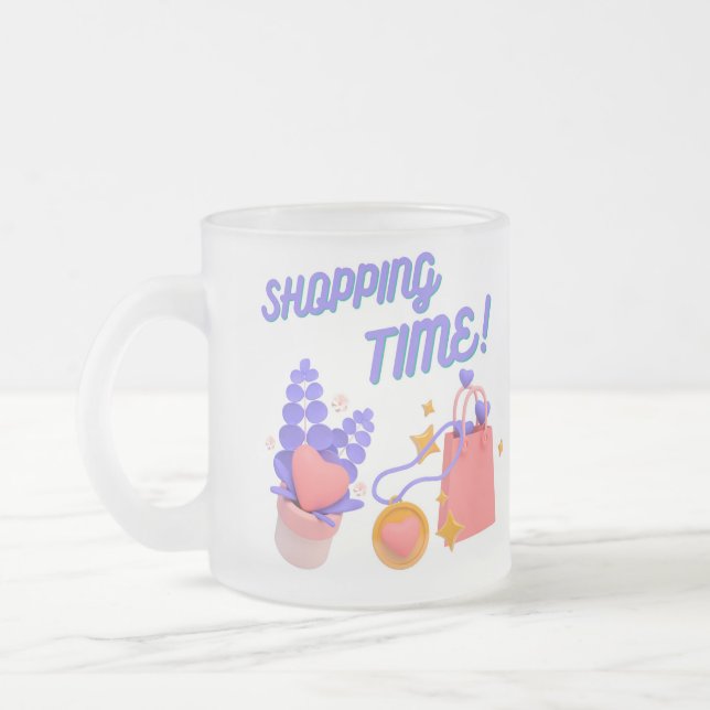 Shopping time frosted glass coffee mug (Left)