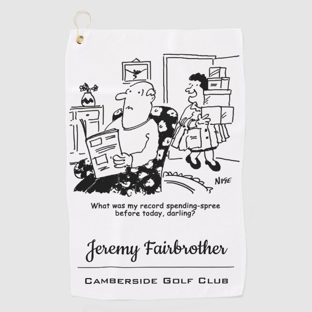 Shopping Trip. Record Overspending. Funny Golf Towel (Front)