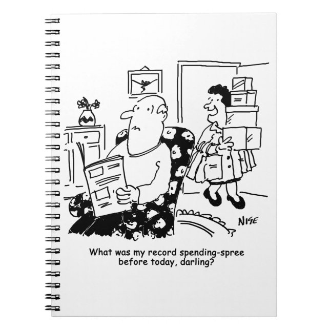 Shopping Trip. Record Spend. Overspending at Shops Notebook (Front)