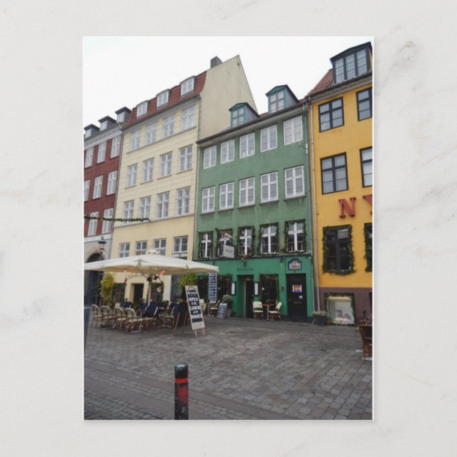 Shops & Restaurants, Nyhaven, Copenhagen Denmark Postcard (Front)