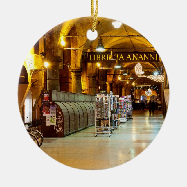 Shops Under a Portico in Bologna, Italy Ceramic Ornament (Front)