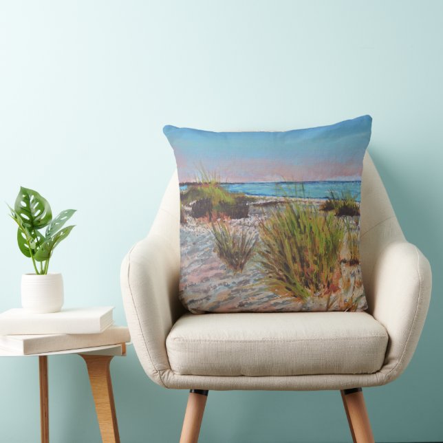Shore Beach Pastel Art Throw Pillow (Chair)