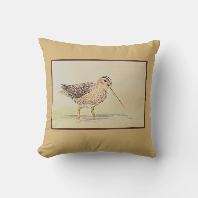Shore Bird- Common Snipe Throw Pillow (Front)