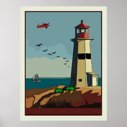 Shore Lighthouse Add text Poster