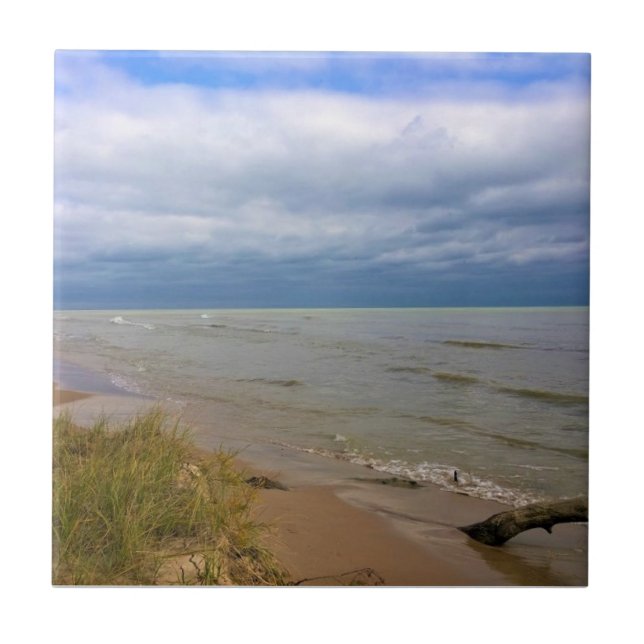 Shore of Lake Michigan, Sheyboygan, WI Ceramic Tile (Front)