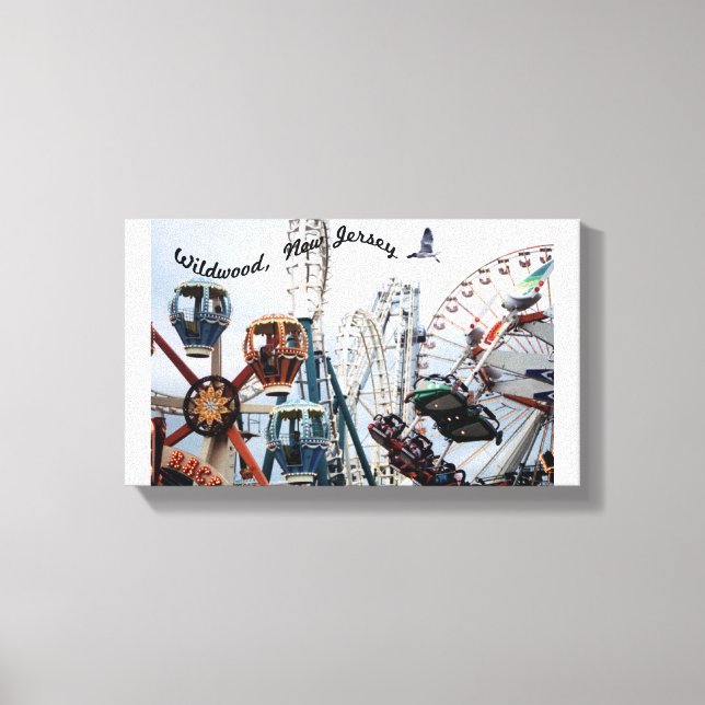 Shore Pier/Wildwood Text Wrapped Canvas Print (Front)