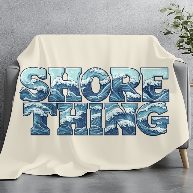 Shore Thing | Retro Blue Ocean Waves Surf Graphic Fleece Blanket (Creator Uploaded)
