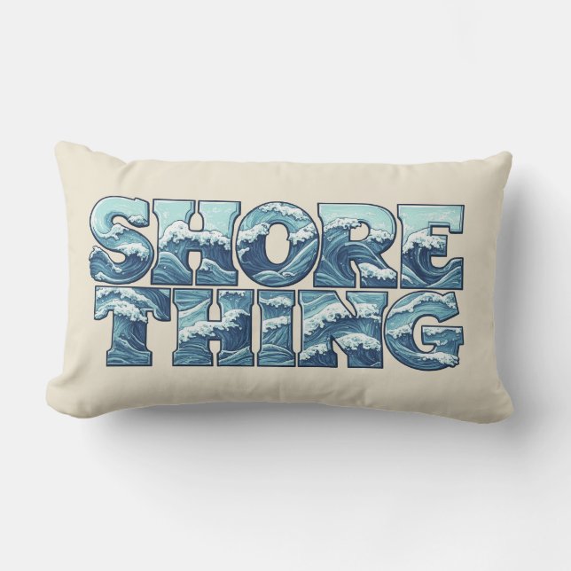 Shore Thing | Retro Blue Ocean Waves Surf Graphic Lumbar Pillow (Front)