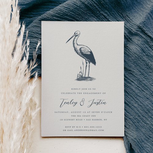 Shorebird  Elegant Coastal Engagement Party Invitation