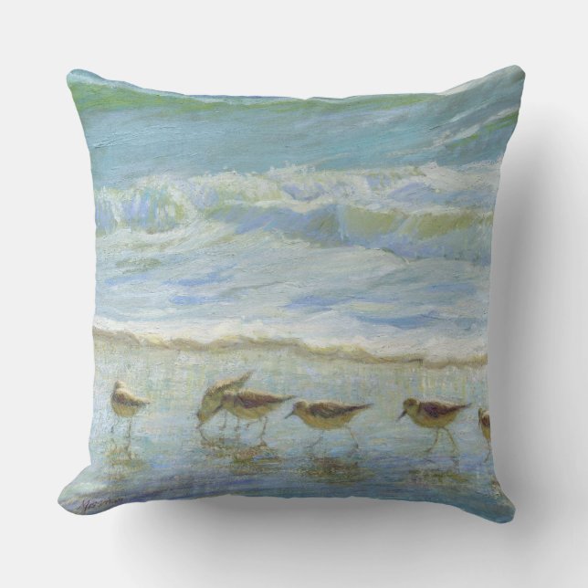 Shorebirds, A Day at the Beach Throw Pillow (Front)